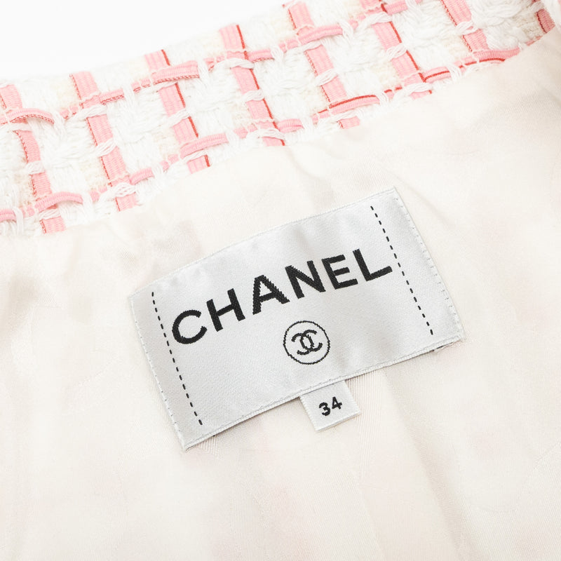 Chanel Size 34 22S Tweed Jacket Cotton/Acrylic Light Pink/White