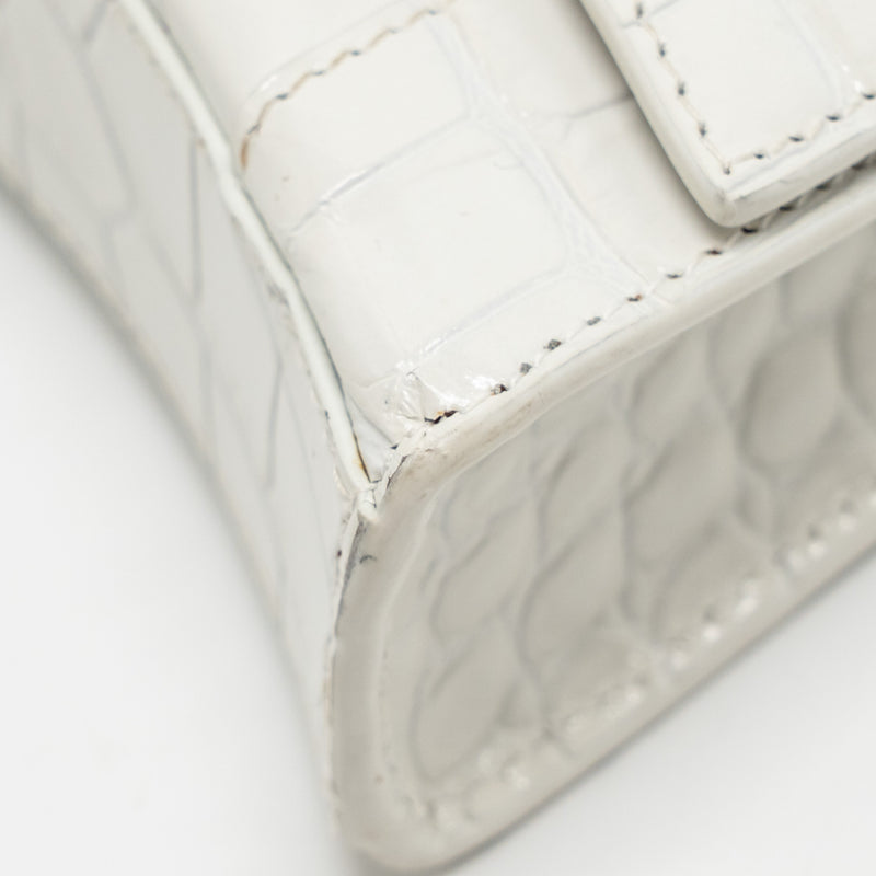 Balenciaga MINI Hourglass Bag CROC Embossed Calfskin White SHW