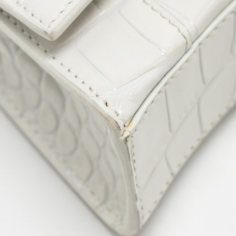 Balenciaga MINI Hourglass Bag CROC Embossed Calfskin White SHW