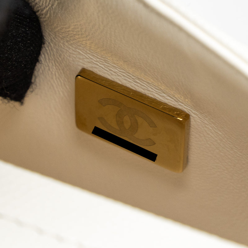 Chanel Small Classic Double Flap Bag Caviar White LGHW (Microchip)
