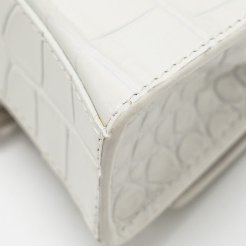 Balenciaga MINI Hourglass Bag CROC Embossed Calfskin White SHW