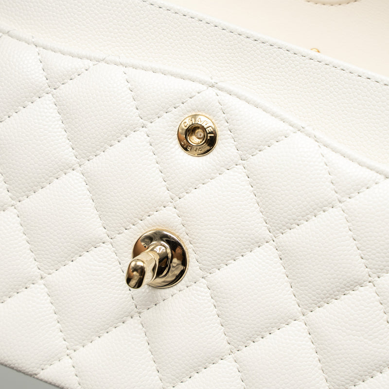 Chanel Small Classic Double Flap Bag Caviar White LGHW (Microchip)