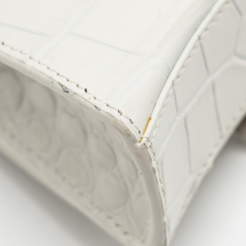 Balenciaga MINI Hourglass Bag CROC Embossed Calfskin White SHW