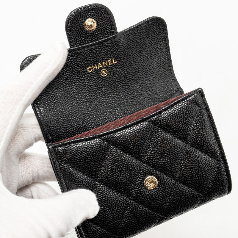 Chanel Classic Flap Card Holder Caviar Black LGHW (Microchip)