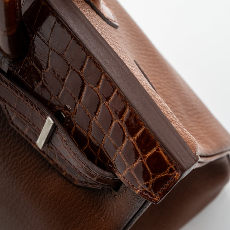 Hermes birkin touch 30 shiny crocodile niloticus / chevre leather Miel SHW stamp D