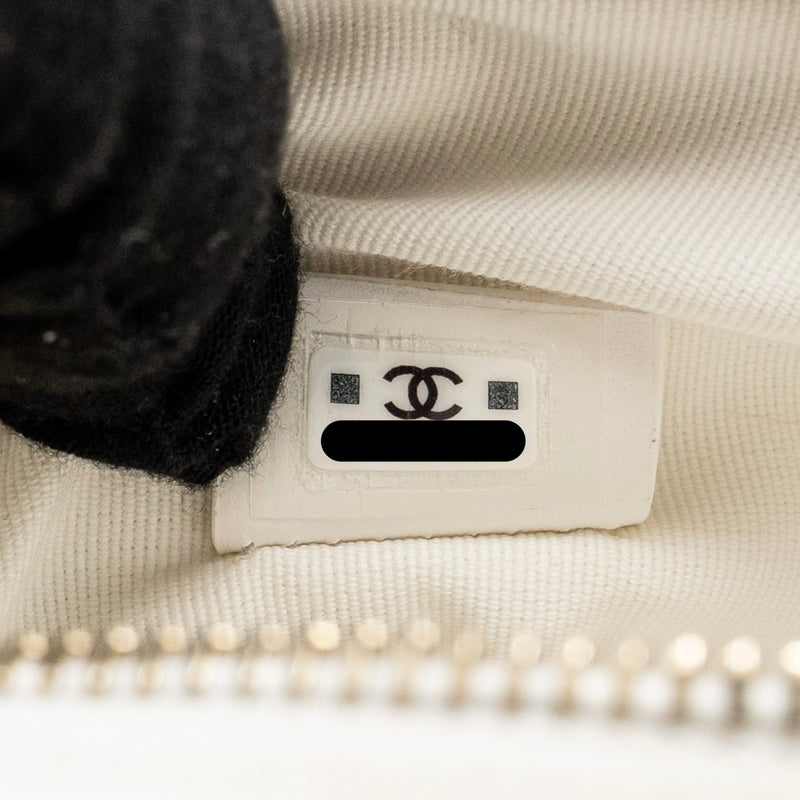Chanel 24S Mini Round Bow Pouch Bag with Chain Caviar White GHW (Microchip)