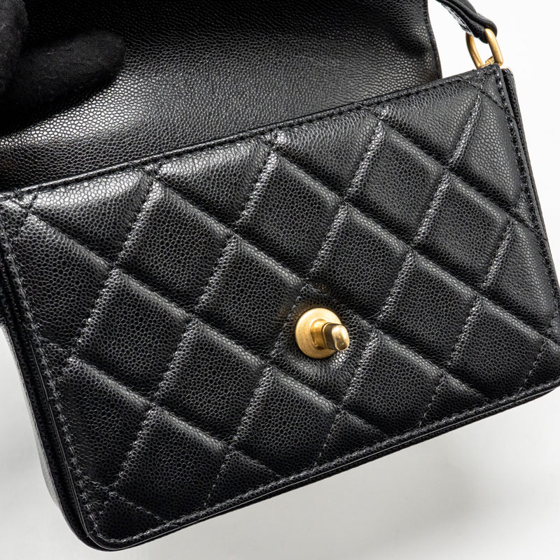 Chanel 24k Top Handle Messenger Bag with Removable Chain Caviar Black GHW(microchip)