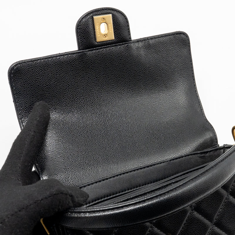 Chanel 24k Top Handle Messenger Bag with Removable Chain Caviar Black GHW(microchip)