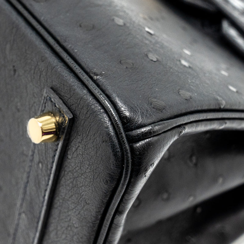 Hermes Birkin 30 Shiny Alligator Mississippiensis Touch / Ostrich Black GHW Stamp Z