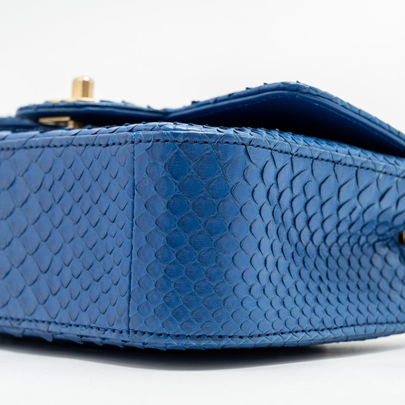 Chanel Mini Rectangular Flap Bag Python Blue GHW