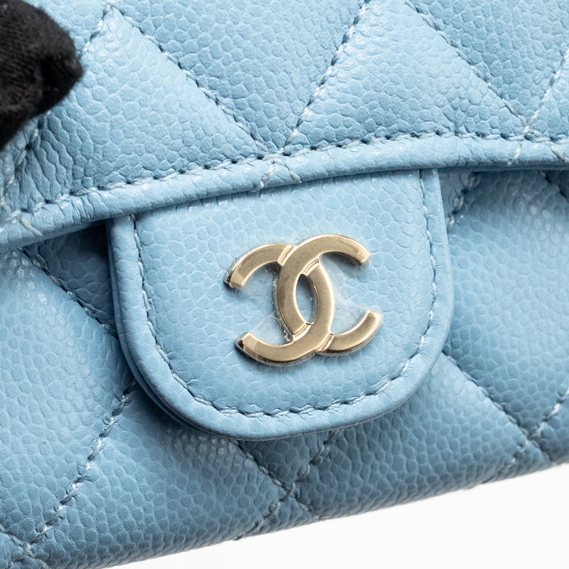 Chanel Classic Flap Card Holder Caviar Blue LGHW (Microchip)