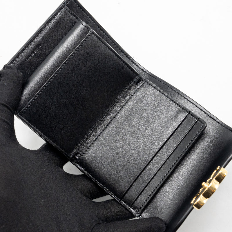 Celine Small Triomphe Flap Wallet Shiny Calfskin Black GHW