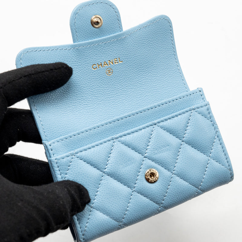 Chanel Classic Flap Card Holder Caviar Blue LGHW (Microchip)