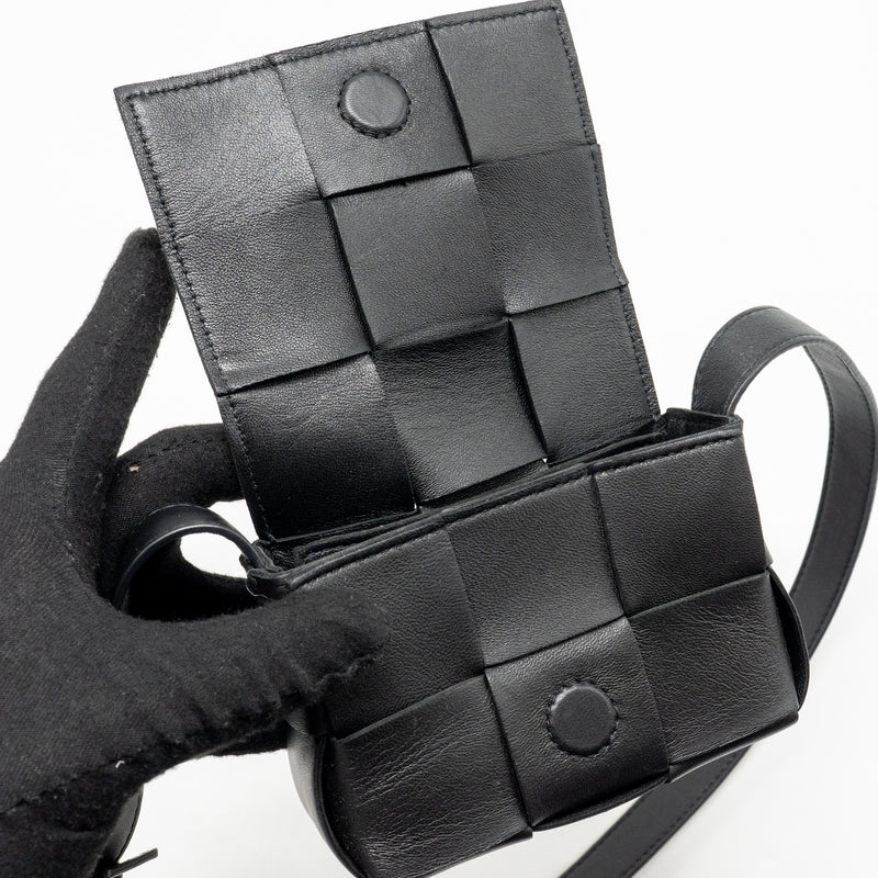 Bottega Veneta Intreccio Cassette Mini Bag Lambskin Black GHW