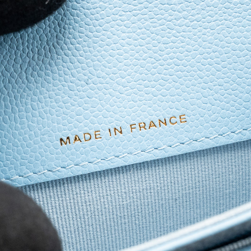 Chanel Classic Flap Card Holder Caviar Blue LGHW (Microchip)