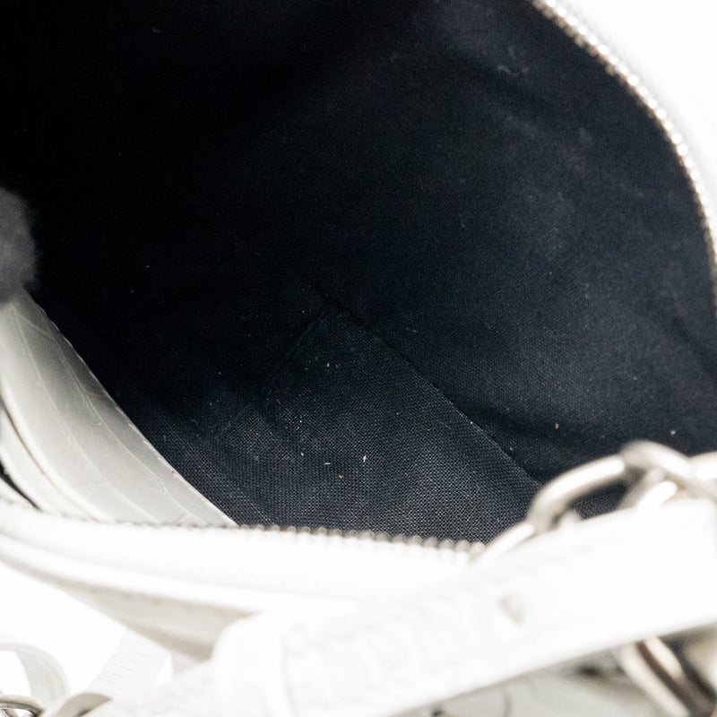 Balenciaga Mini Le Cagole Shoulder Bag Croc-Embossed Calfskin White SHW