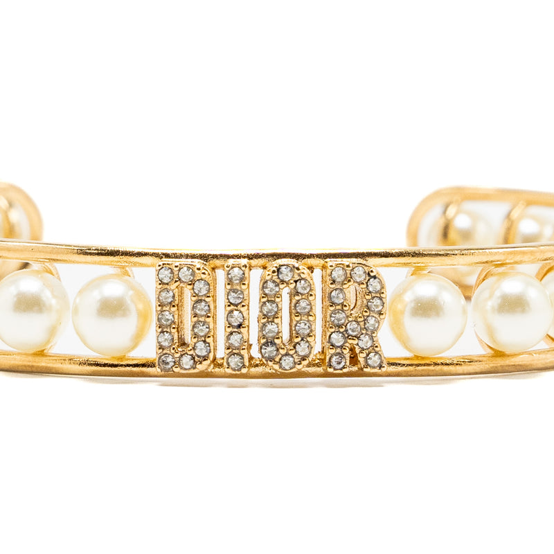 Dior Pearl Bangle Bracelet Crystal/Pearl/Gold Tone