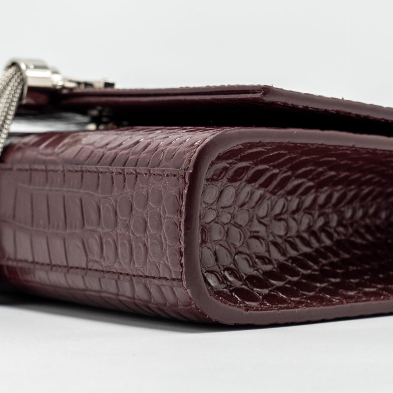 Saint Laurent/YSL Kate Bag Croc Embossed Calfskin Burgundy SHW