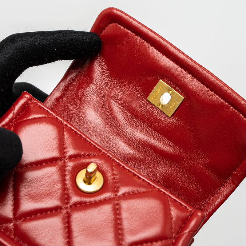 Chanel Quilted Mini Flap Belt Bag Lambskin Red Brushed GHW