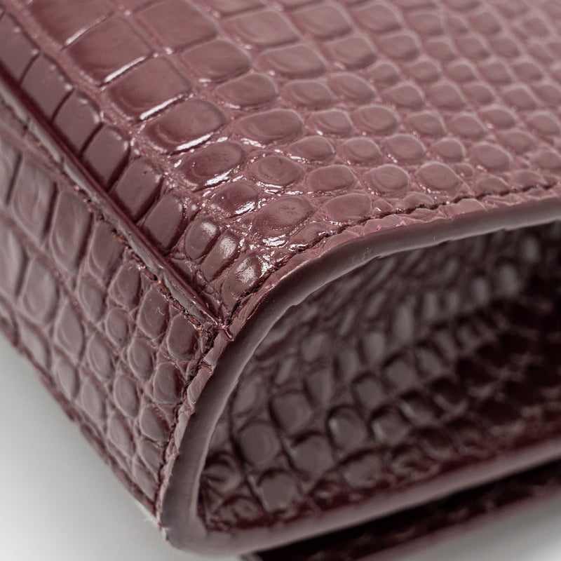 Saint Laurent/YSL Kate Bag Croc Embossed Calfskin Burgundy SHW