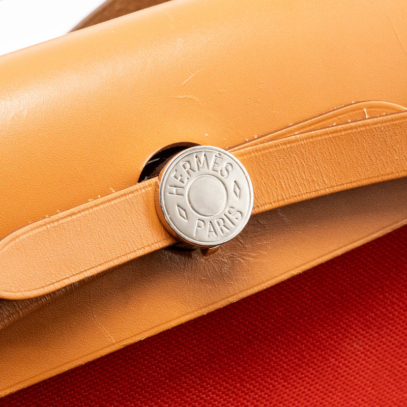 Hermes Herbag 31 Zip Bag Canvas/ Hunter Leather Rough Tomate SHW Stamp A