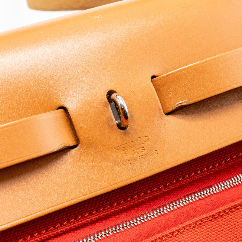 Hermes Herbag 31 Zip Bag Canvas/ Hunter Leather Rough Tomate SHW Stamp A
