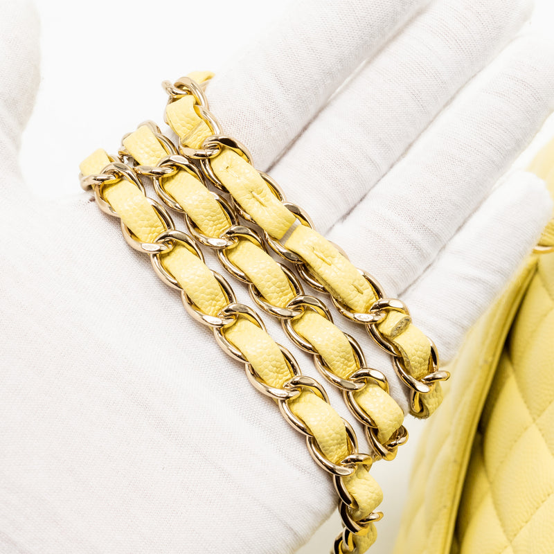 Chanel Medium Classic Double flap bag caviar light yellow LGHW