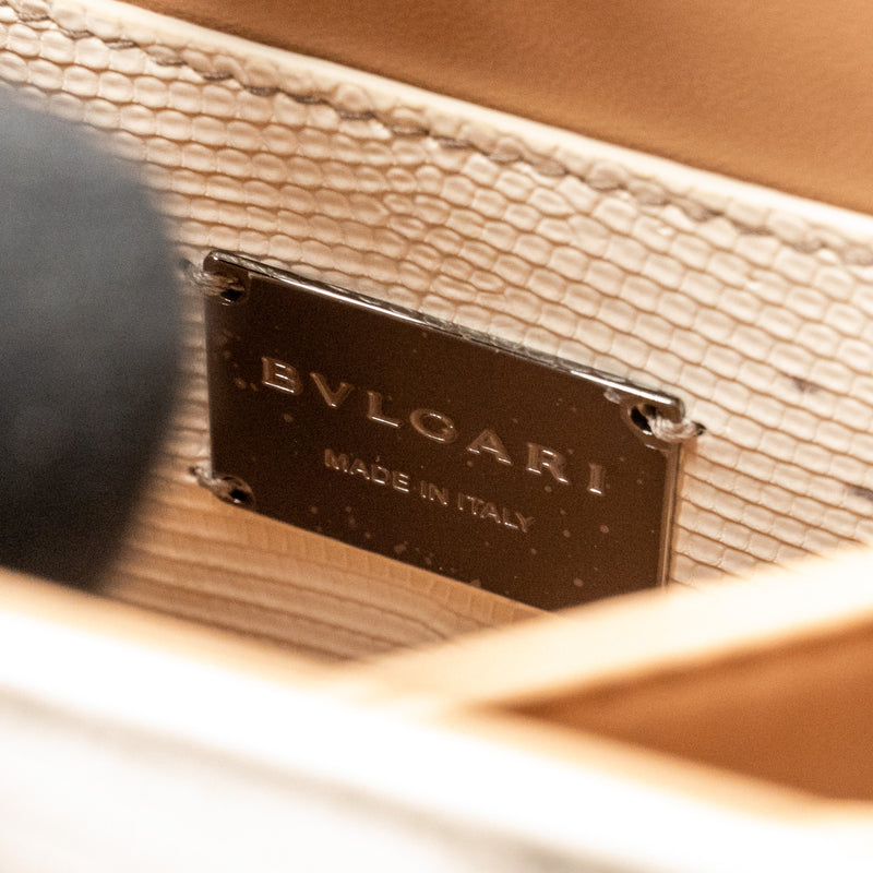Bvlgari Top Handle Serpenti Forever Crossbody Bag Shiny Lizard White/Multicolour Black Hardware