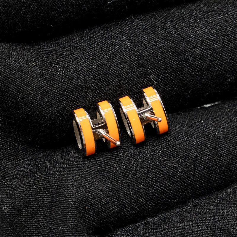 Hermes Mini Pop H earrings orange SHW