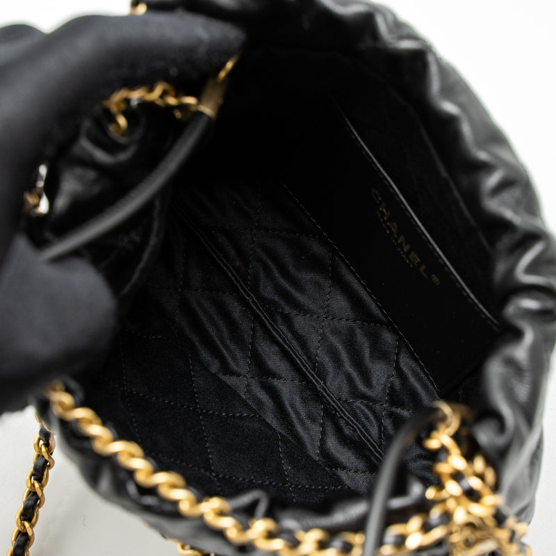 Chanel 23S Mini 22 Bag with Pearl Shiny Calfskin Black Brushed GHW (Microchip)