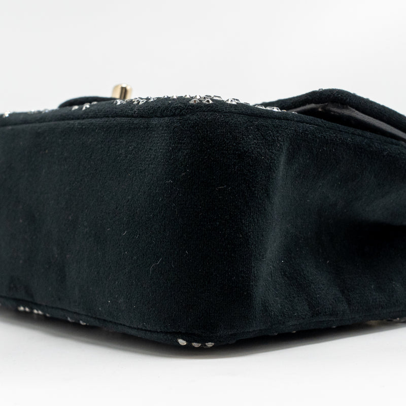 Chanel Mini Rectangular flap bag velvet with crystal black LGHW