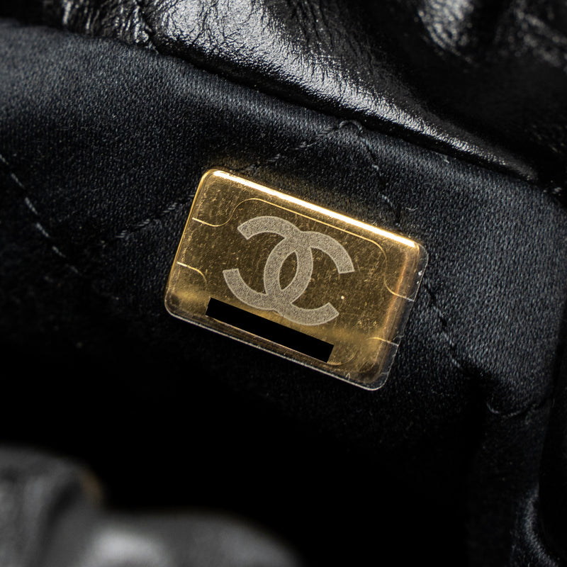 Chanel 23S Mini 22 Bag with Pearl Shiny Calfskin Black Brushed GHW (Microchip)