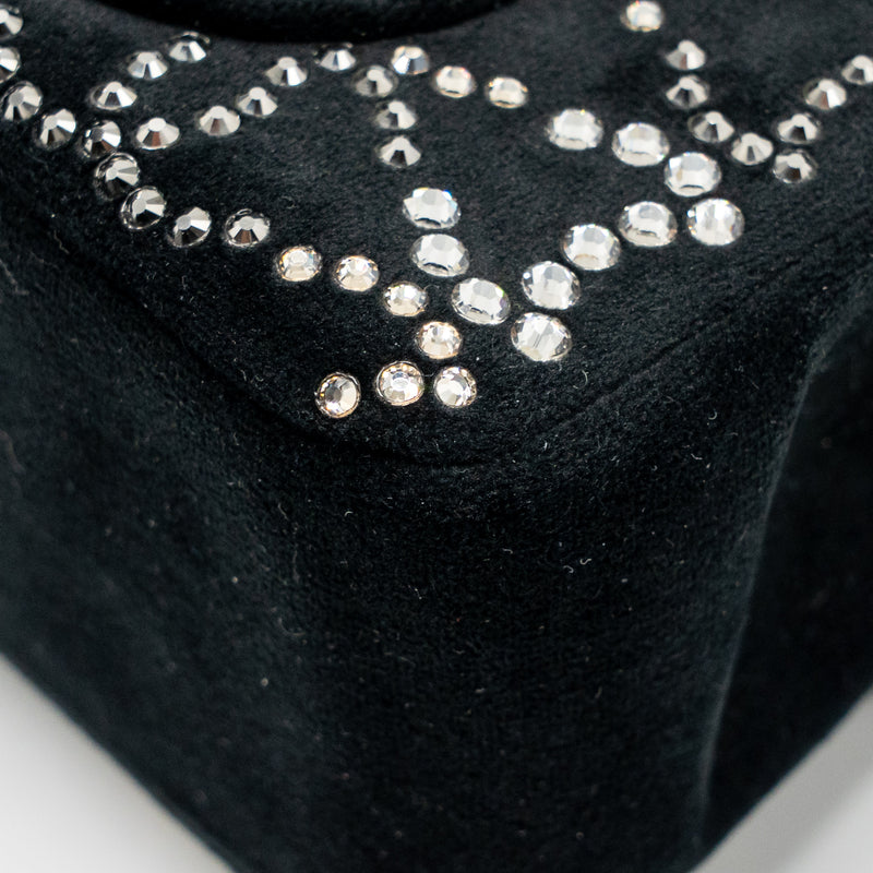 Chanel Mini Rectangular flap bag velvet with crystal black LGHW