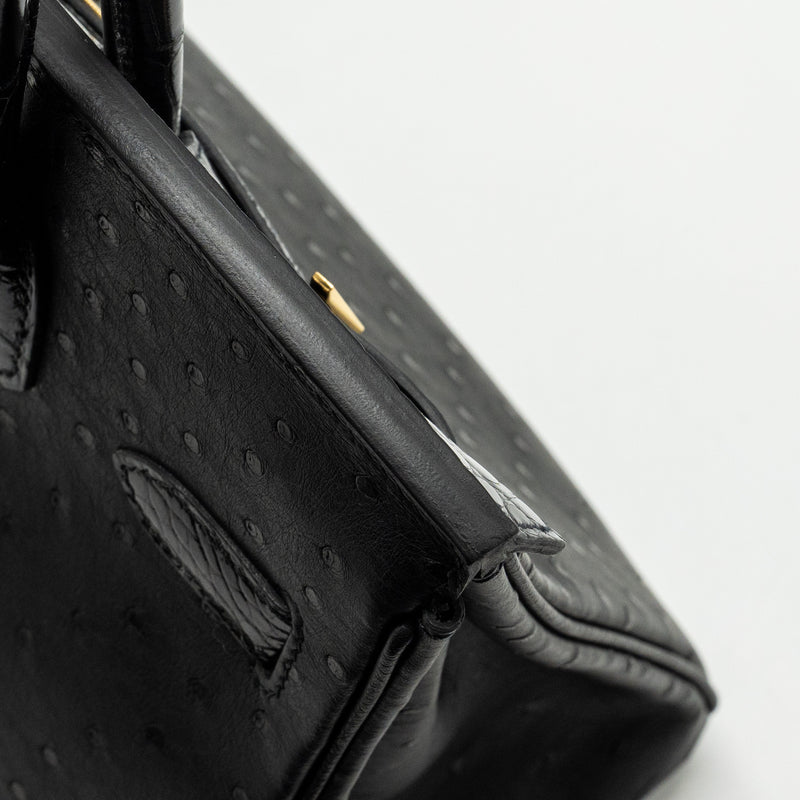 Hermes Birkin 30 Shiny Alligator Mississippiensis Touch / Ostrich Black GHW Stamp Z