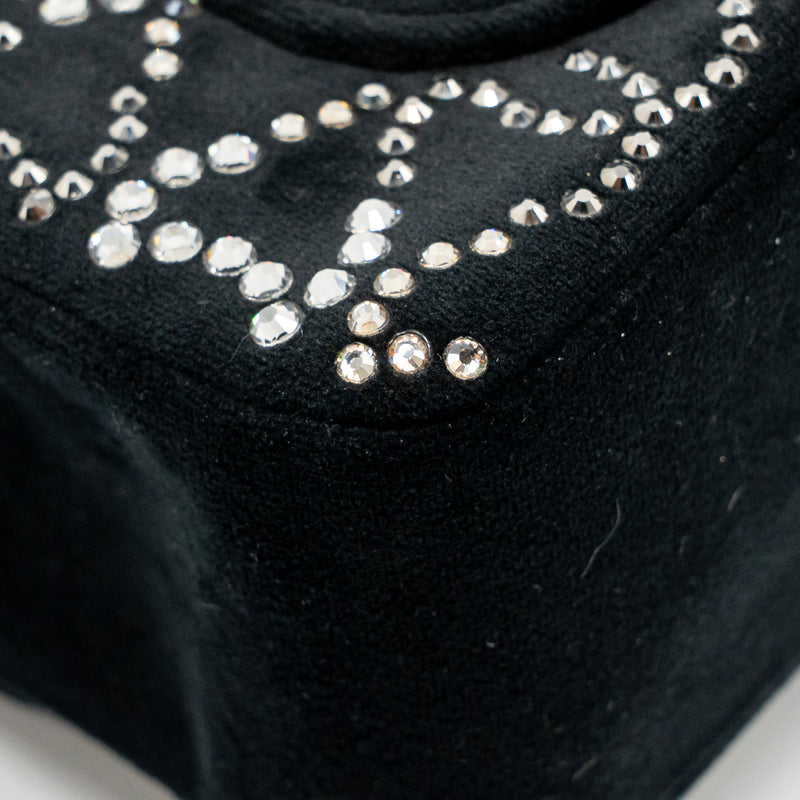 Chanel Mini Rectangular flap bag velvet with crystal black LGHW