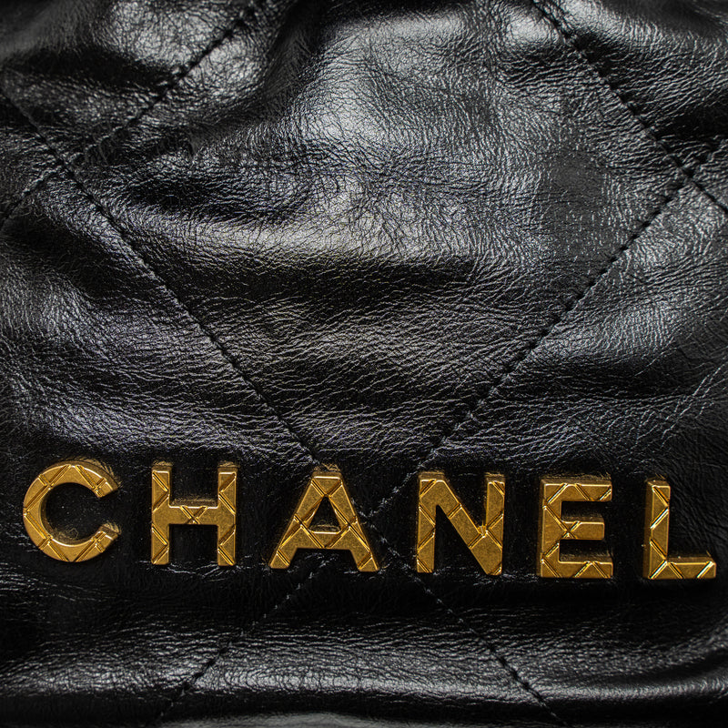 Chanel 23S Mini 22 Bag with Pearl Shiny Calfskin Black Brushed GHW (Microchip)