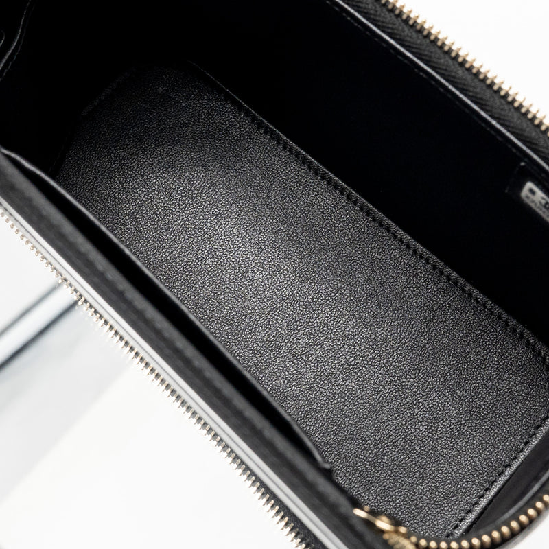 Chanel Top Handle Long Vanity Case Lambskin Black LGHW (Microchip)