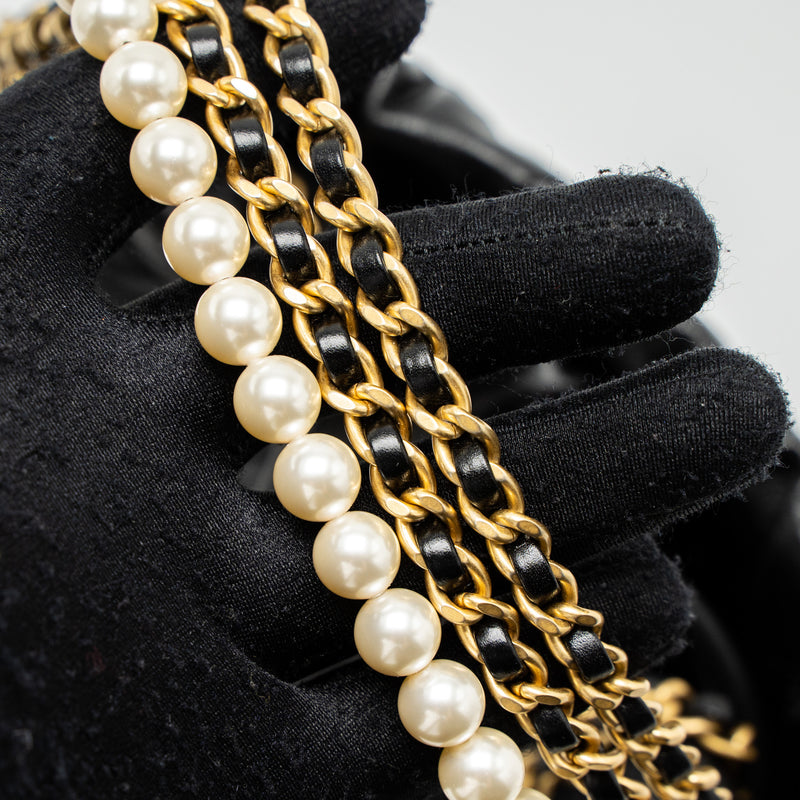 Chanel 23S Mini 22 Bag with Pearl Shiny Calfskin Black Brushed GHW (Microchip)