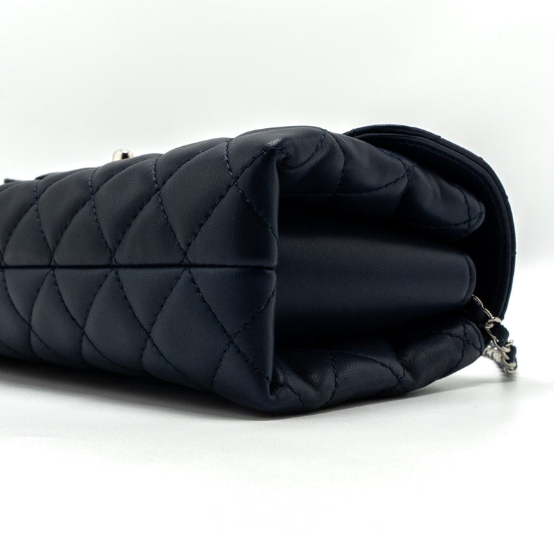 Chanel quilted long flap bag lambskin dark blue SHW