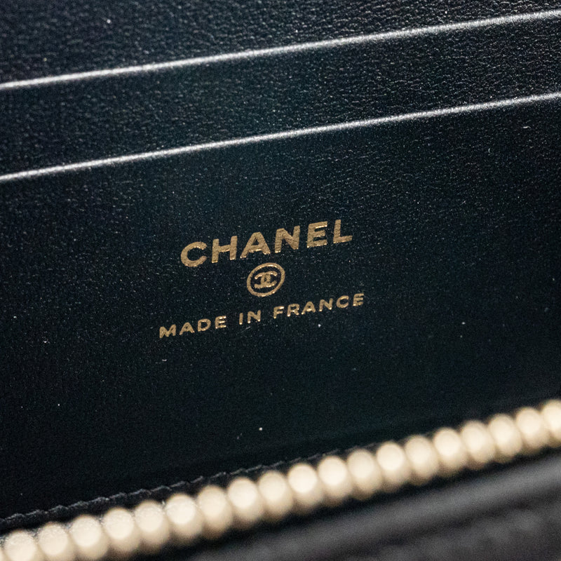 Chanel Top Handle Long Vanity Case Lambskin Black LGHW (Microchip)