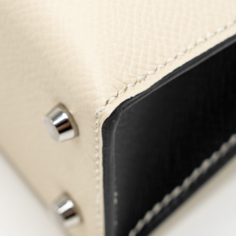 Hermes mini kelly II epsom Craie / Black SHW stamp W