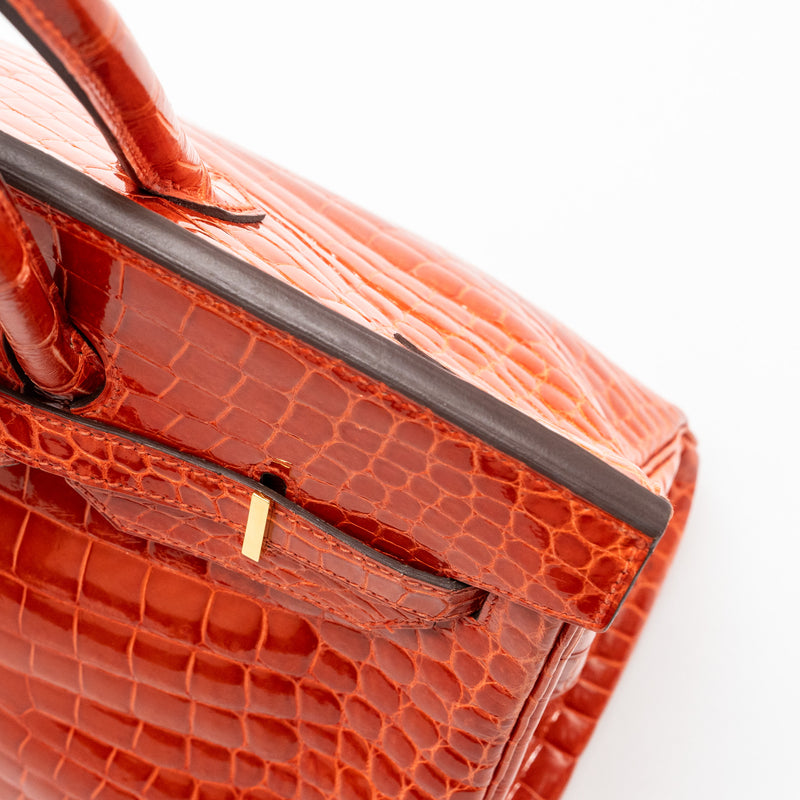 Hermes Birkin 35 Shiny Crocodile Porosus Feu GHW Stamp A