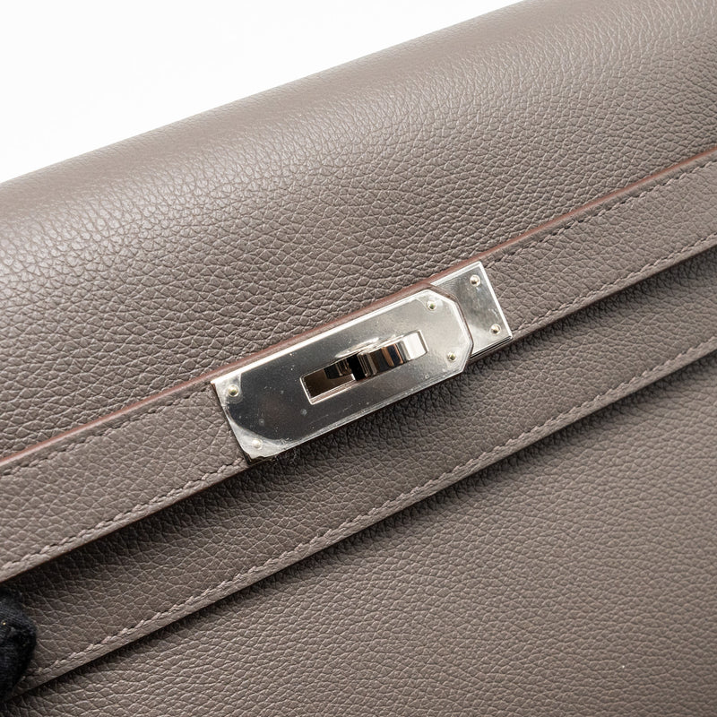 HERMES Pochette Kelly Depeches 25 Evercolor 8F Gris Etain SHW Stamp Z