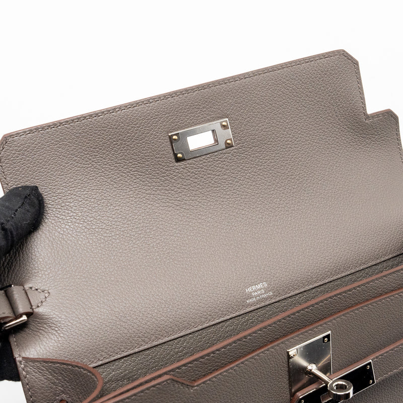 HERMES Pochette Kelly Depeches 25 Evercolor 8F Gris Etain SHW Stamp Z