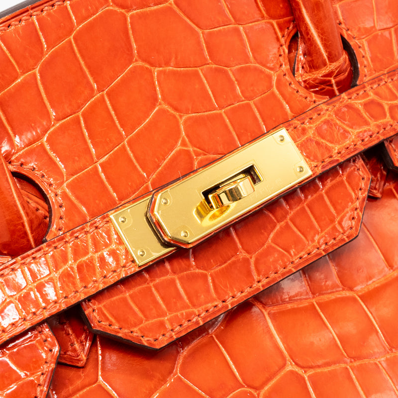 Hermes Birkin 35 Shiny Crocodile Porosus Feu GHW Stamp A