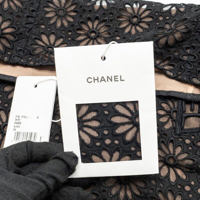 Chanel Size 34 21S Flora Lace Skirt Cotton Black
