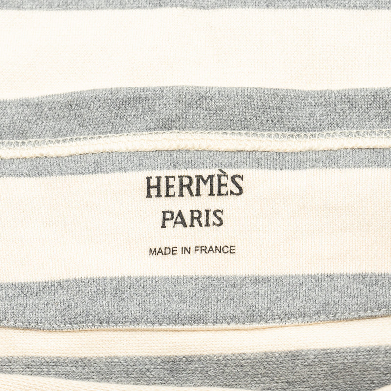 Hermes Size 34 Brides de Gala Mariniere Straight Dress Cotton White/Grey/Black