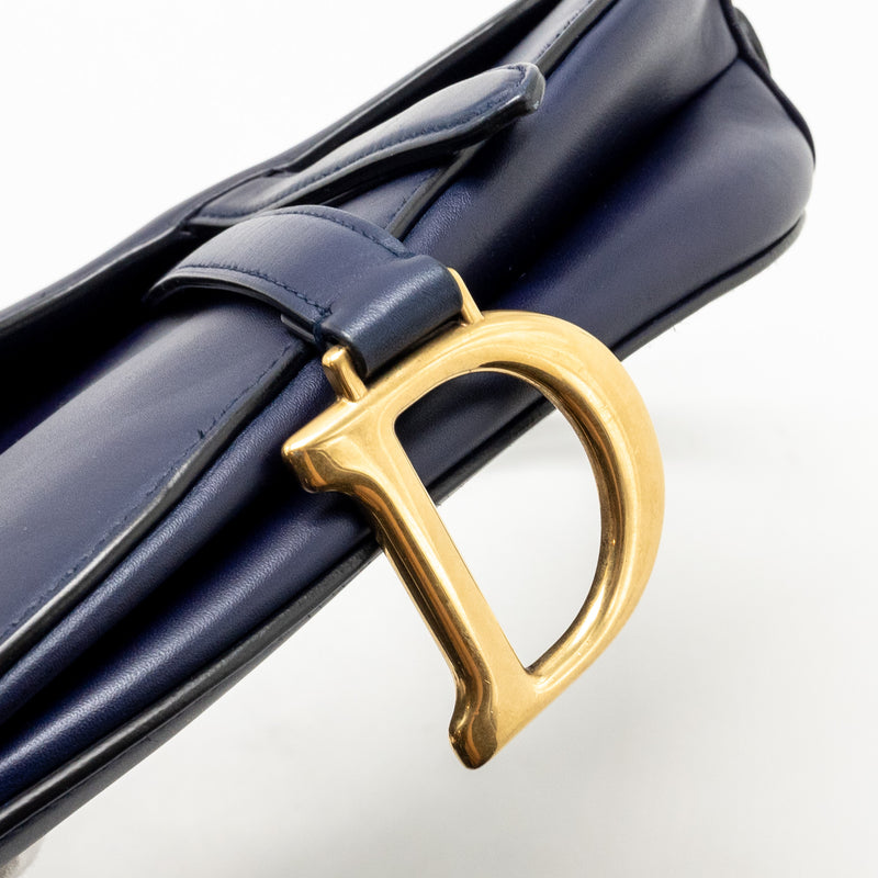 Dior Medium Saddle Bag Calfskin Navy GHW with Black Oblique Strap