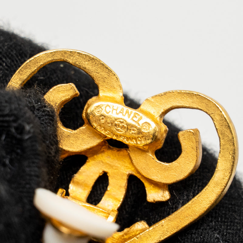 Chanel Vintage Heart Shape CC Logo Ear Clips Gold Tone