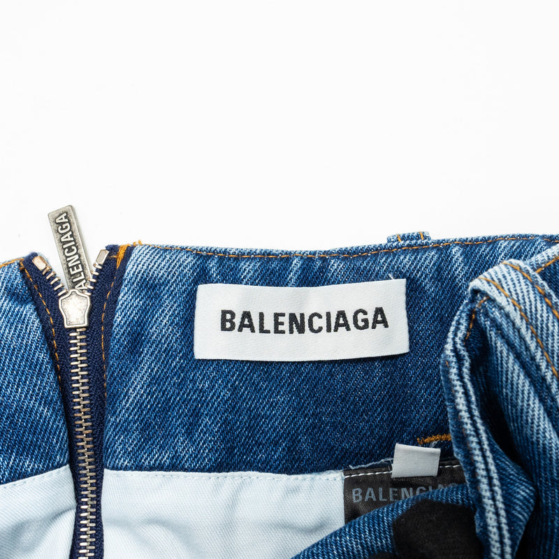 Balenciaga Size 36 Godet Peplum-style Denim Skirt Cotton Blue